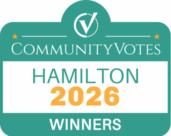 CommunityVotes Burlington 2024 Winners badge in teal and white with yellow text and a checkmark logo at the top.